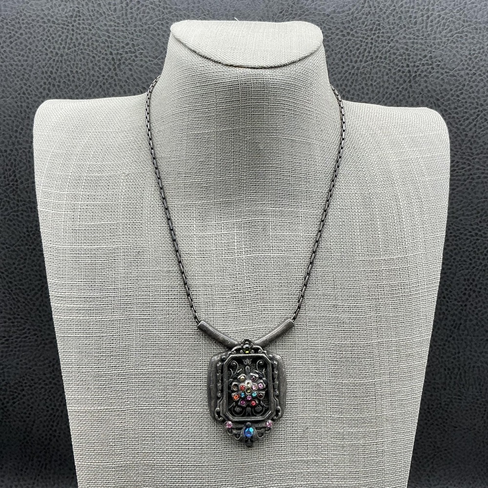 Chicos Necklace Silver‎ Tone Multicolor Rectangle Pendant 18 In Womens Statement